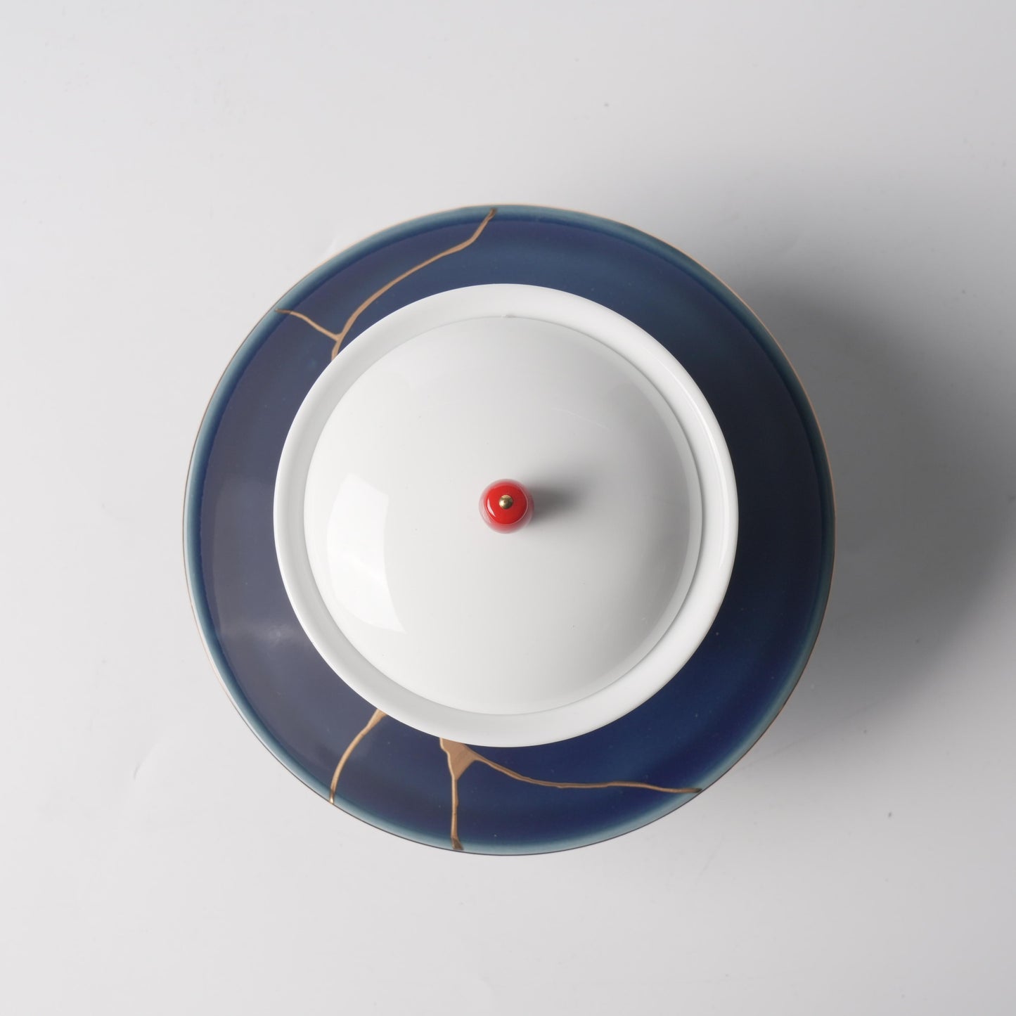 Midnight Blue Kintsugi Warming Stand & Ivory Double-Boiler Jar Set