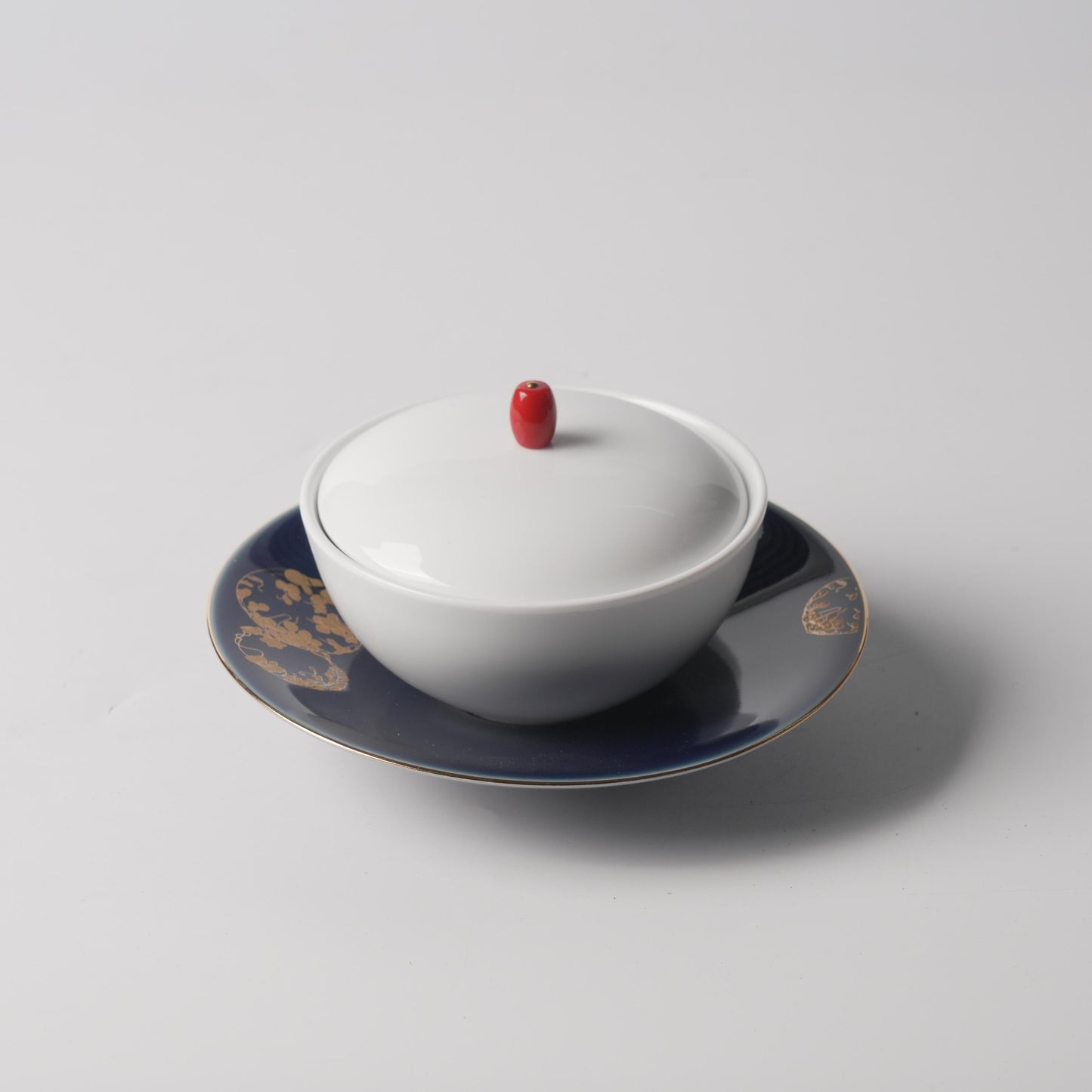 Fu Lu Gold — Gourd Vine Saucer & Ivory Double-Boiler Jar Set