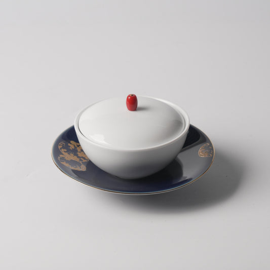 Fu Lu Gold — Gourd Vine Saucer & Ivory Double-Boiler Jar Set