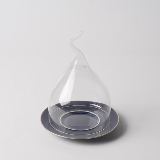 Midnight Blue Porcelain Saucer & Hand-Blown Glass Cloche Set
