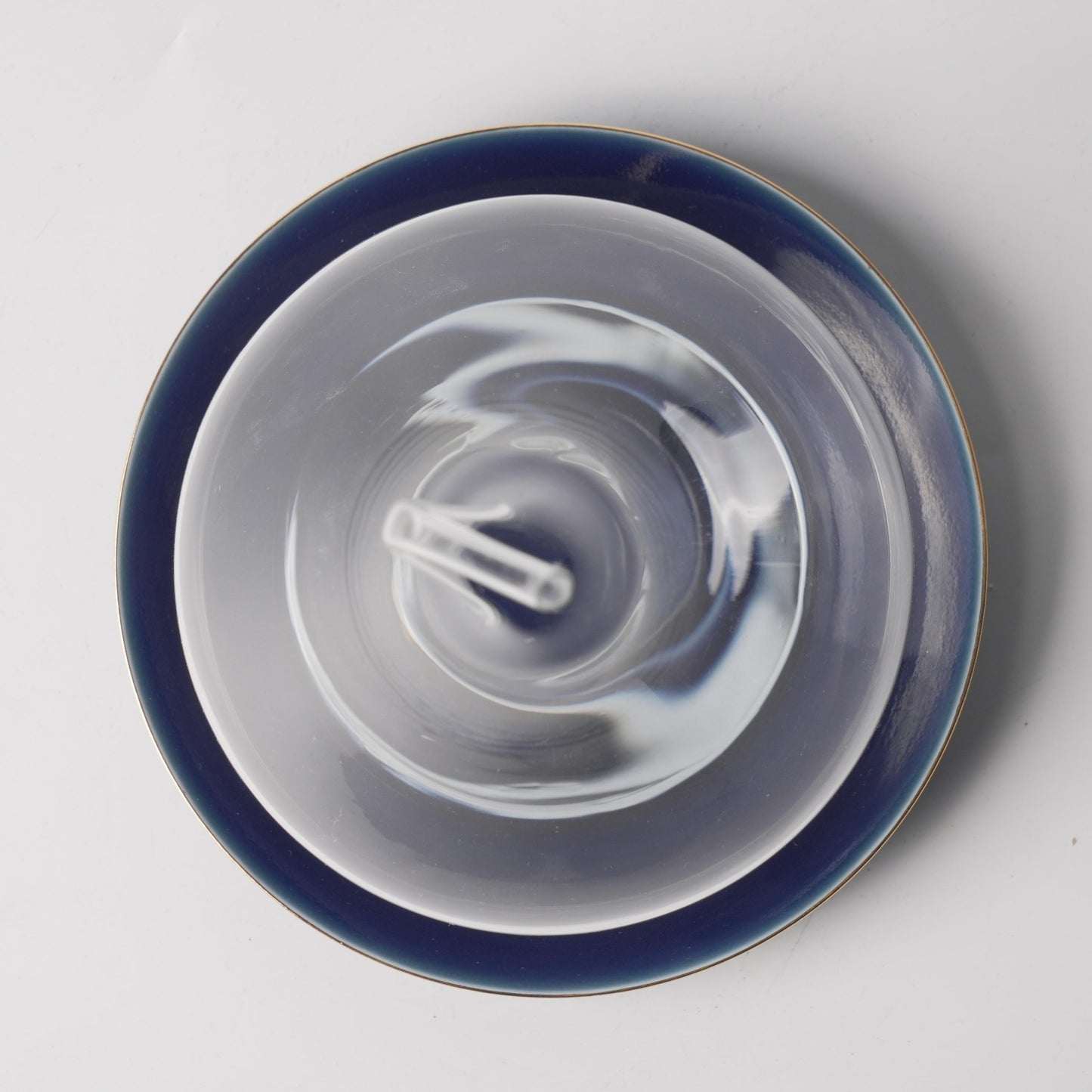 Midnight Blue Porcelain Saucer & Hand-Blown Glass Cloche Set
