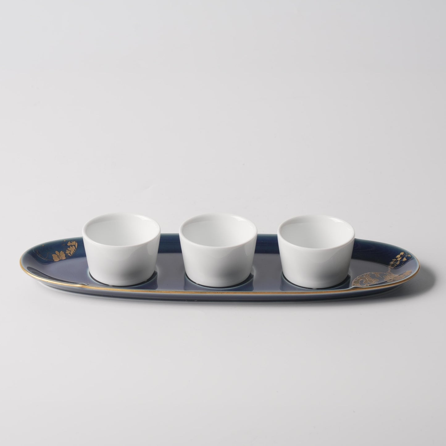 Fu Lu Gold — 12" Song Porcelain Appetiser Tray with Three Condiment Cups