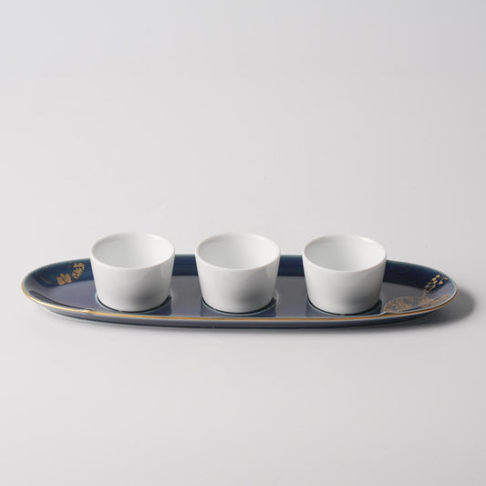Fu Lu Gold — 12" Song Porcelain Appetiser Tray with Three Condiment Cups