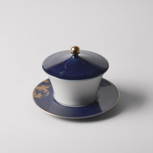 Fu Lu Gold — 6.5" Tengyun Saucer & 4" Garden Pavilion Double-Boiler Jar
