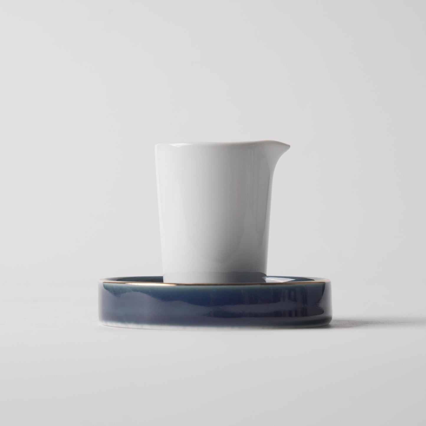 Gold Rim Sauce Pitcher & Deep Blue Saucer Set