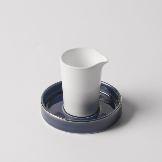 Gold Rim Sauce Pitcher & Deep Blue Saucer Set