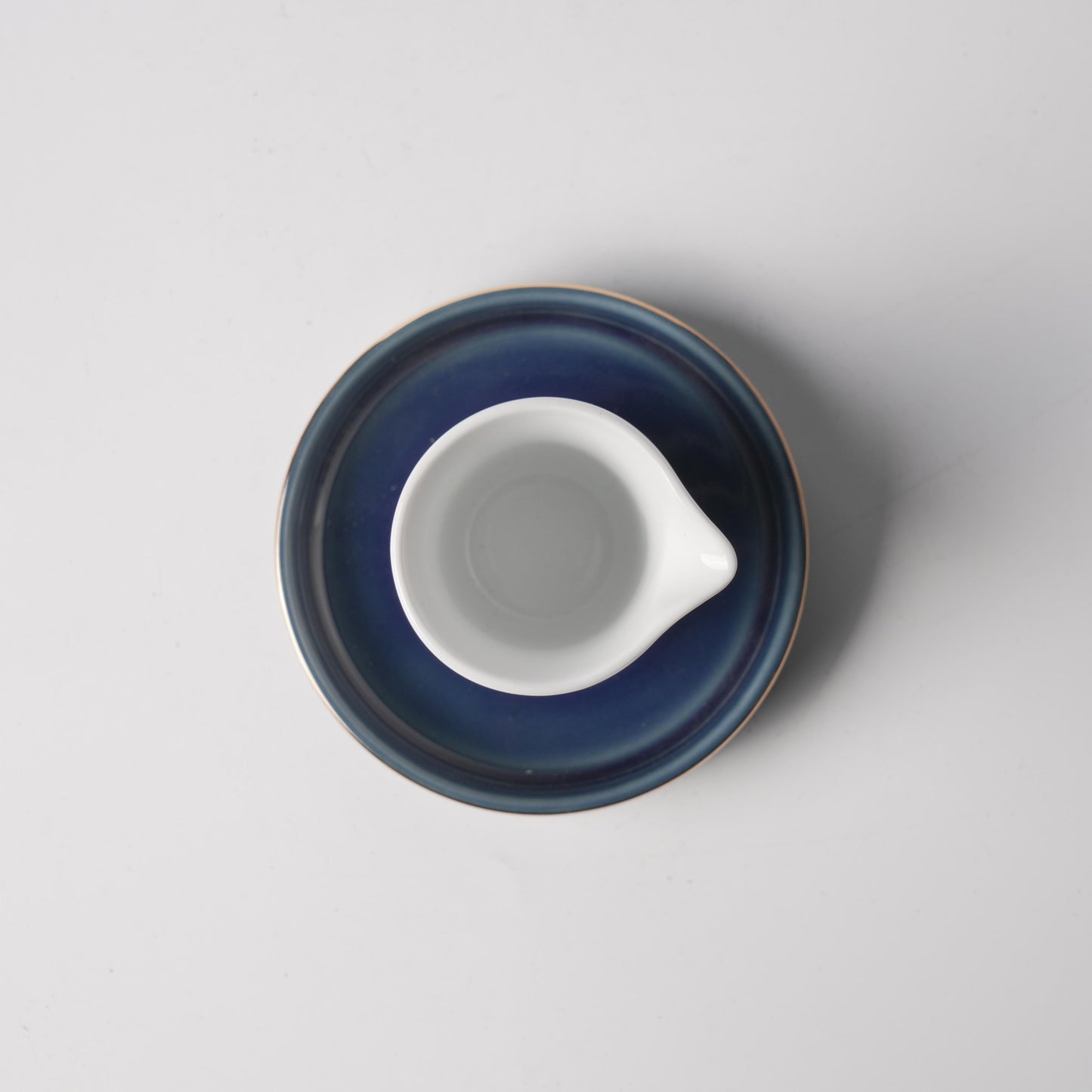 Gold Rim Sauce Pitcher & Deep Blue Saucer Set