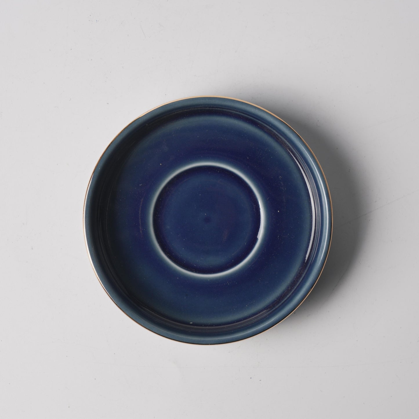 Gold Rim Sauce Pitcher & Deep Blue Saucer Set