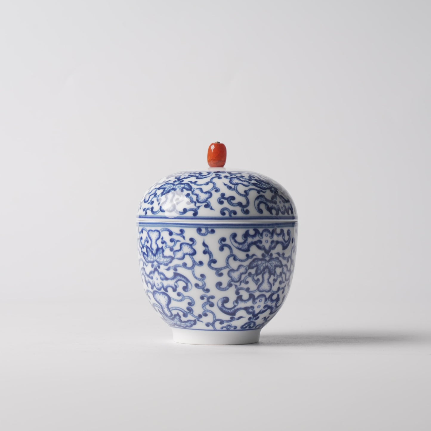 Fu Lu — 4.5" Blue & White Peony Scroll Double-Boiler Jar