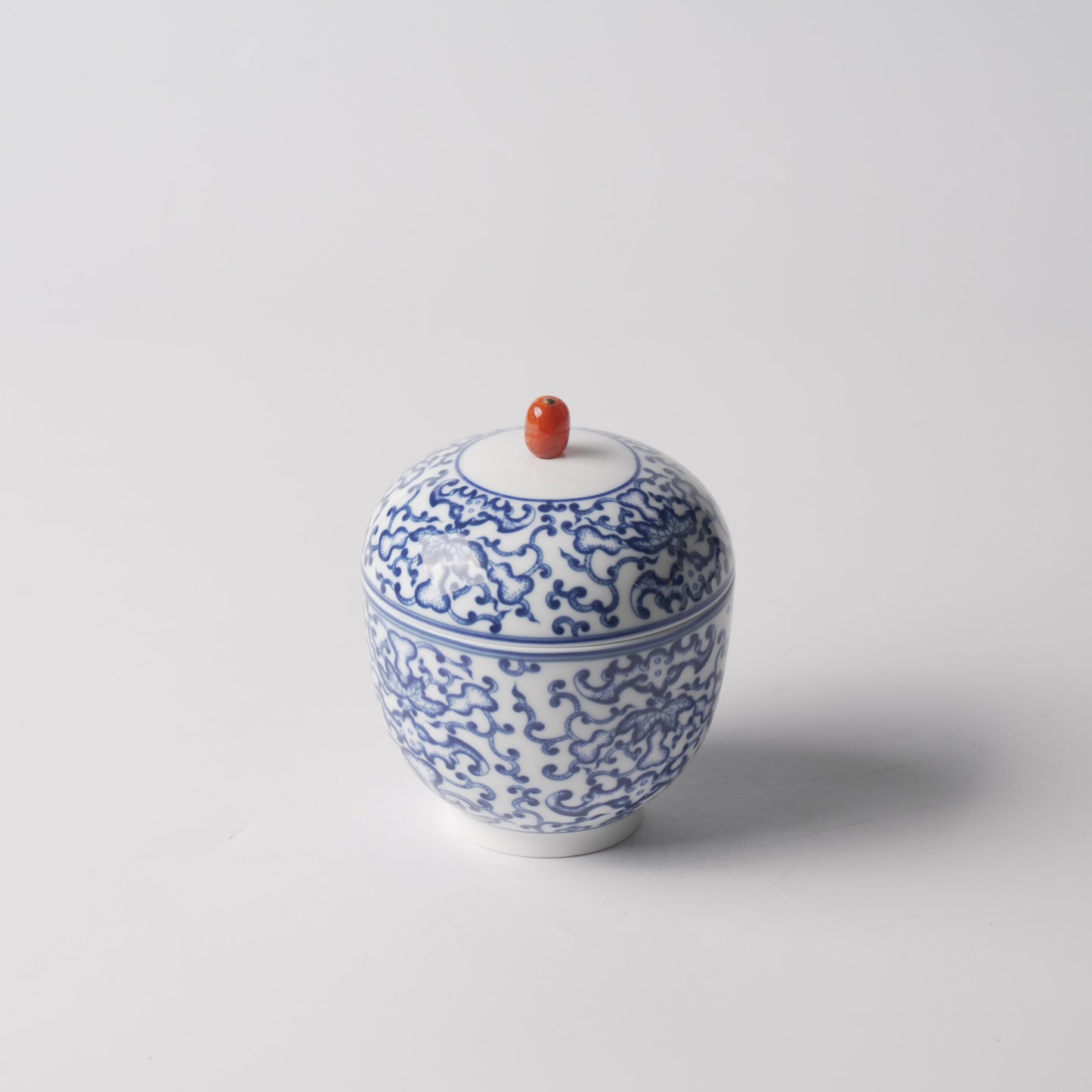 Fu Lu — 4.5" Blue & White Peony Scroll Double-Boiler Jar