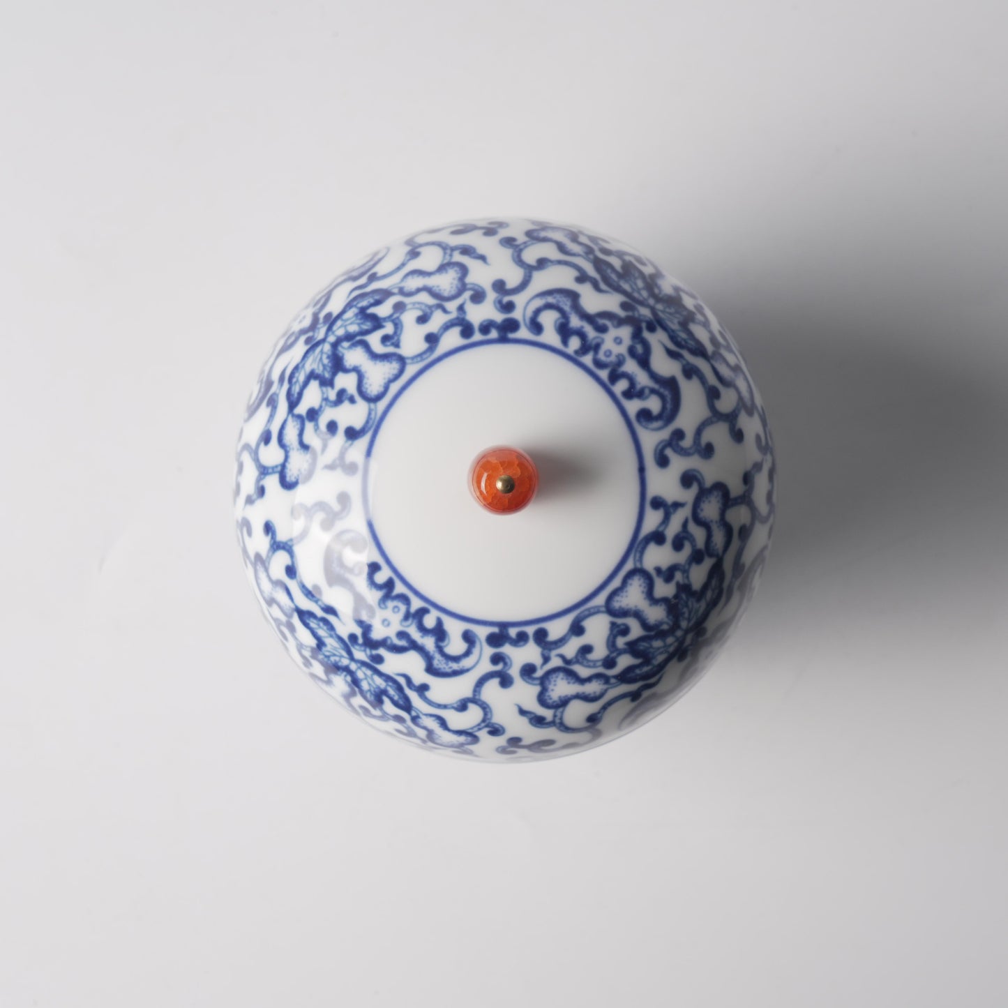 Fu Lu — 4.5" Blue & White Peony Scroll Double-Boiler Jar