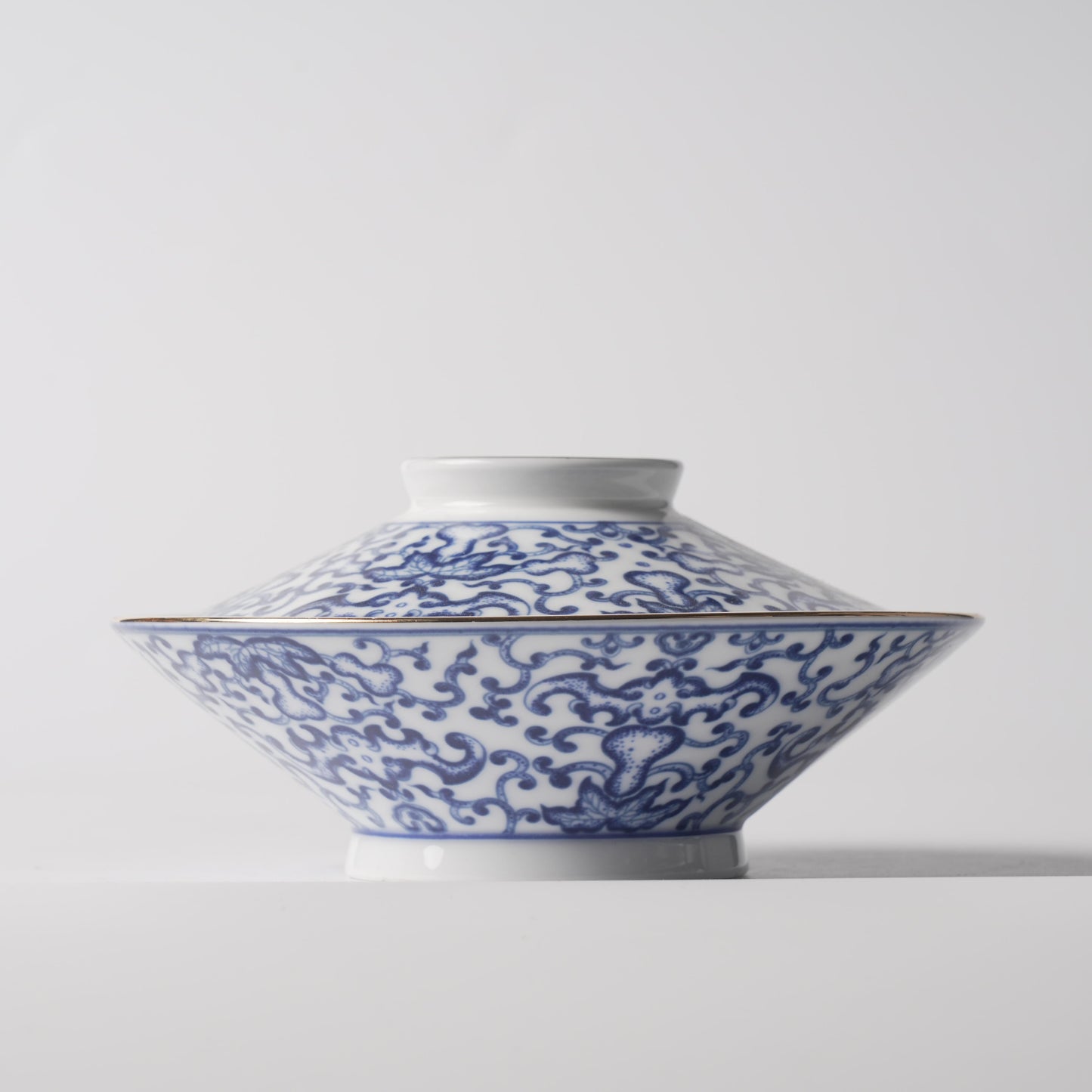 Fu Lu Gold — 7.5" Blue & White Peony Scroll Song Porcelain Covered Bowl