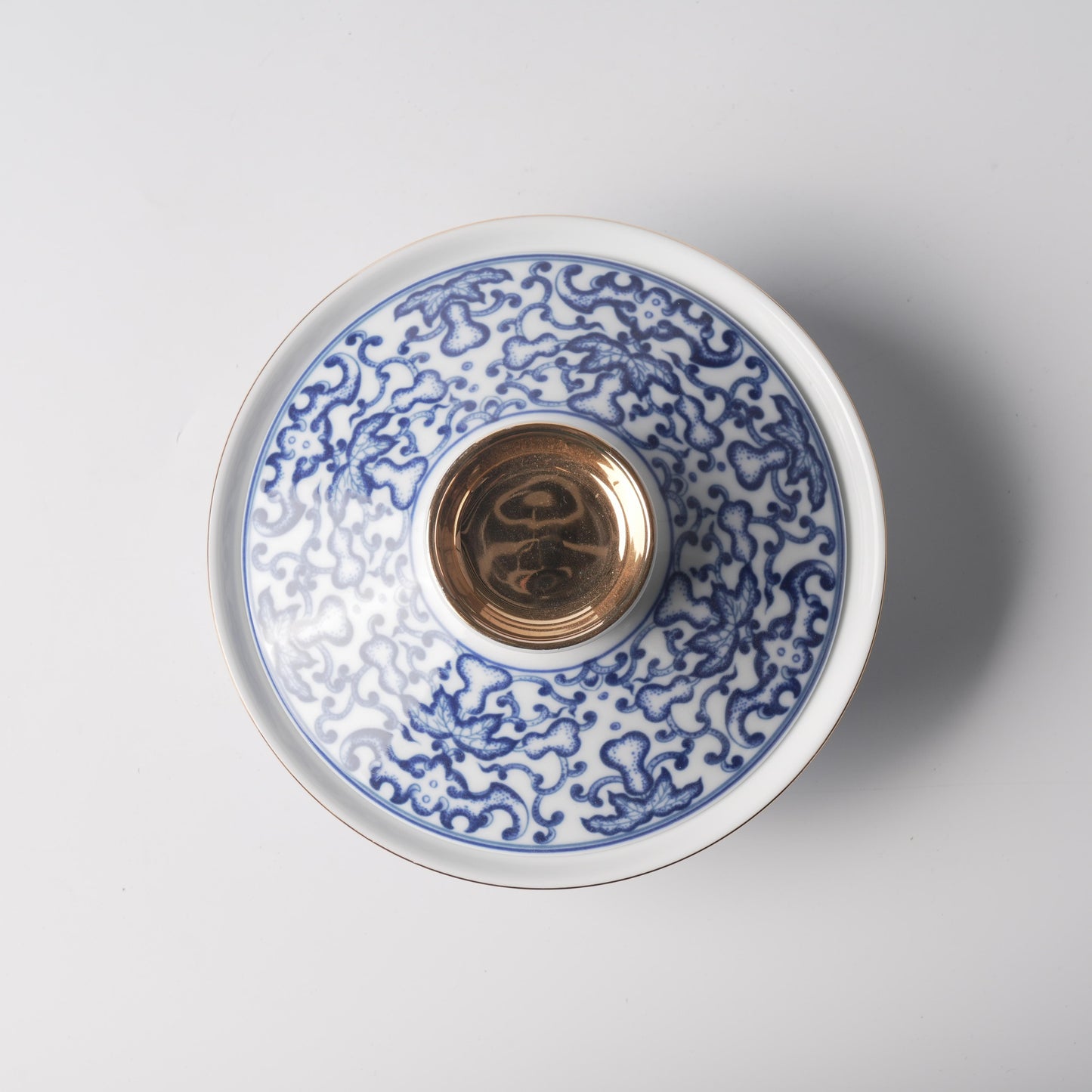 Fu Lu Gold — 7.5" Blue & White Peony Scroll Song Porcelain Covered Bowl