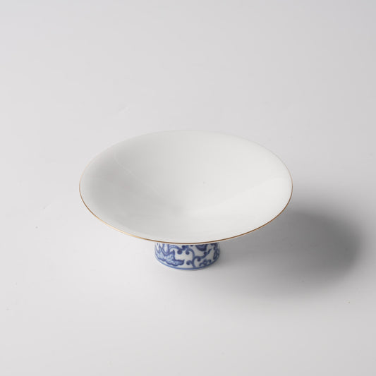 Fu Lu Gold — Blue & White Scroll Footed Dou-Li Shallow Plate