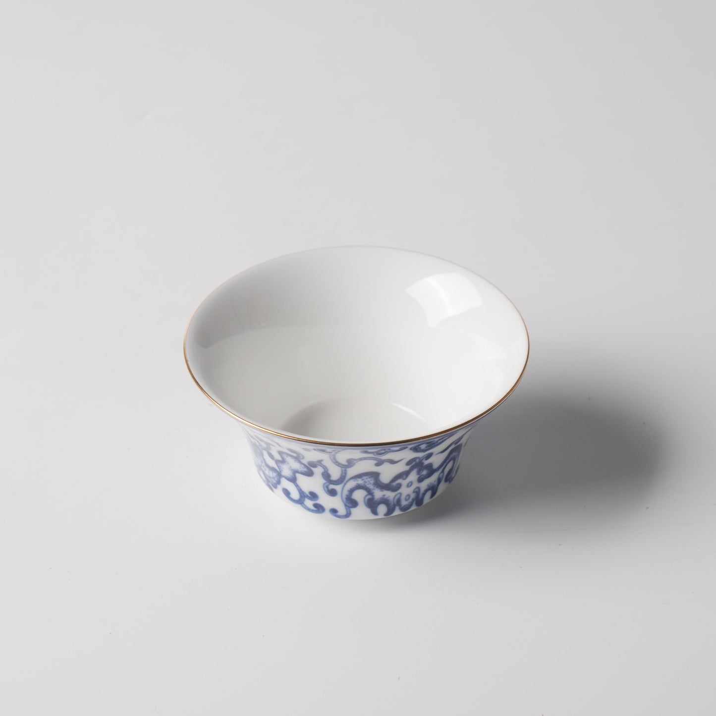 Fu Lu Gold — 4.5" Fuyao Blue & White Scroll Rice Bowl