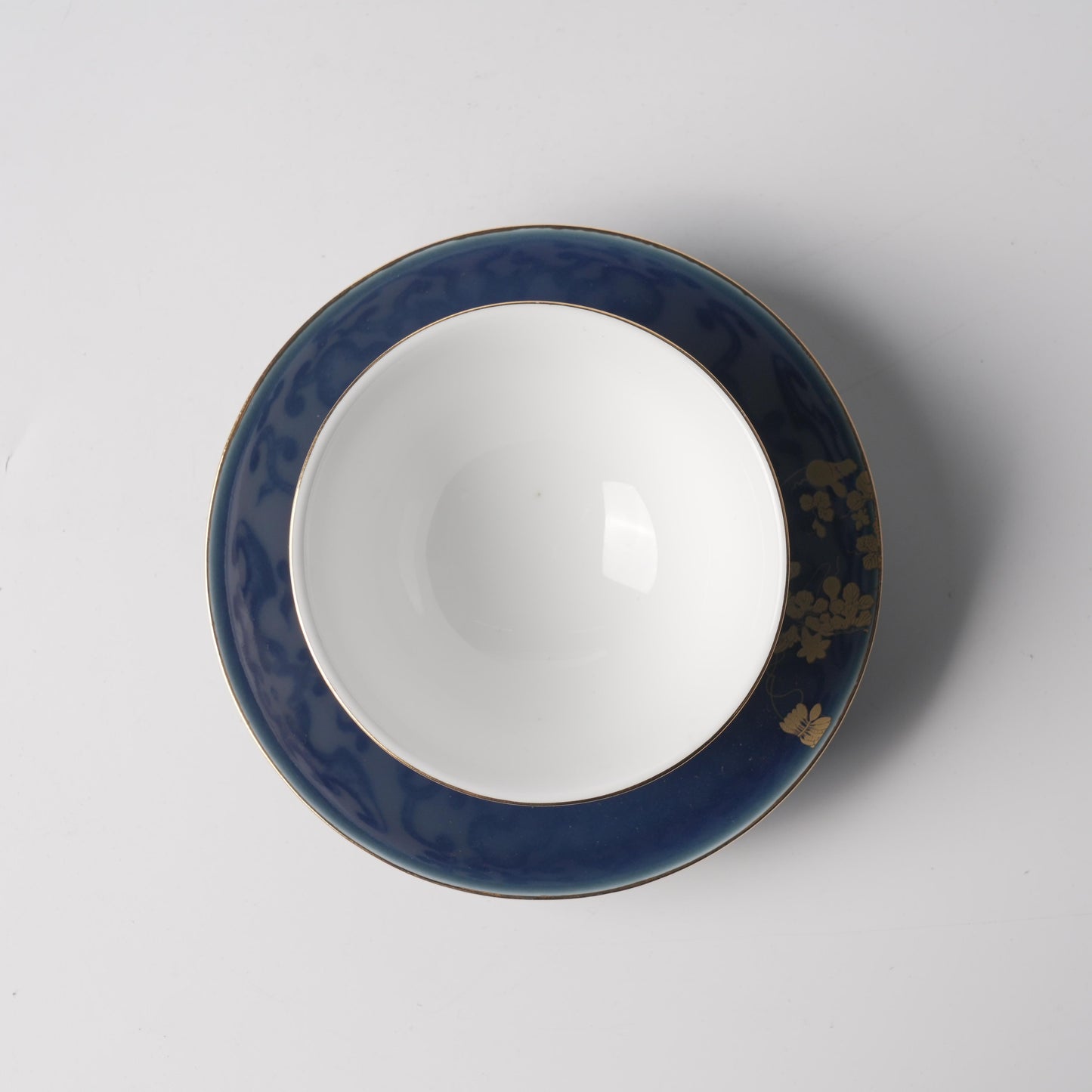 Fu Lu Gold — 5" Magnolia Saucer & 4" Blue & White Scroll Bowl Set
