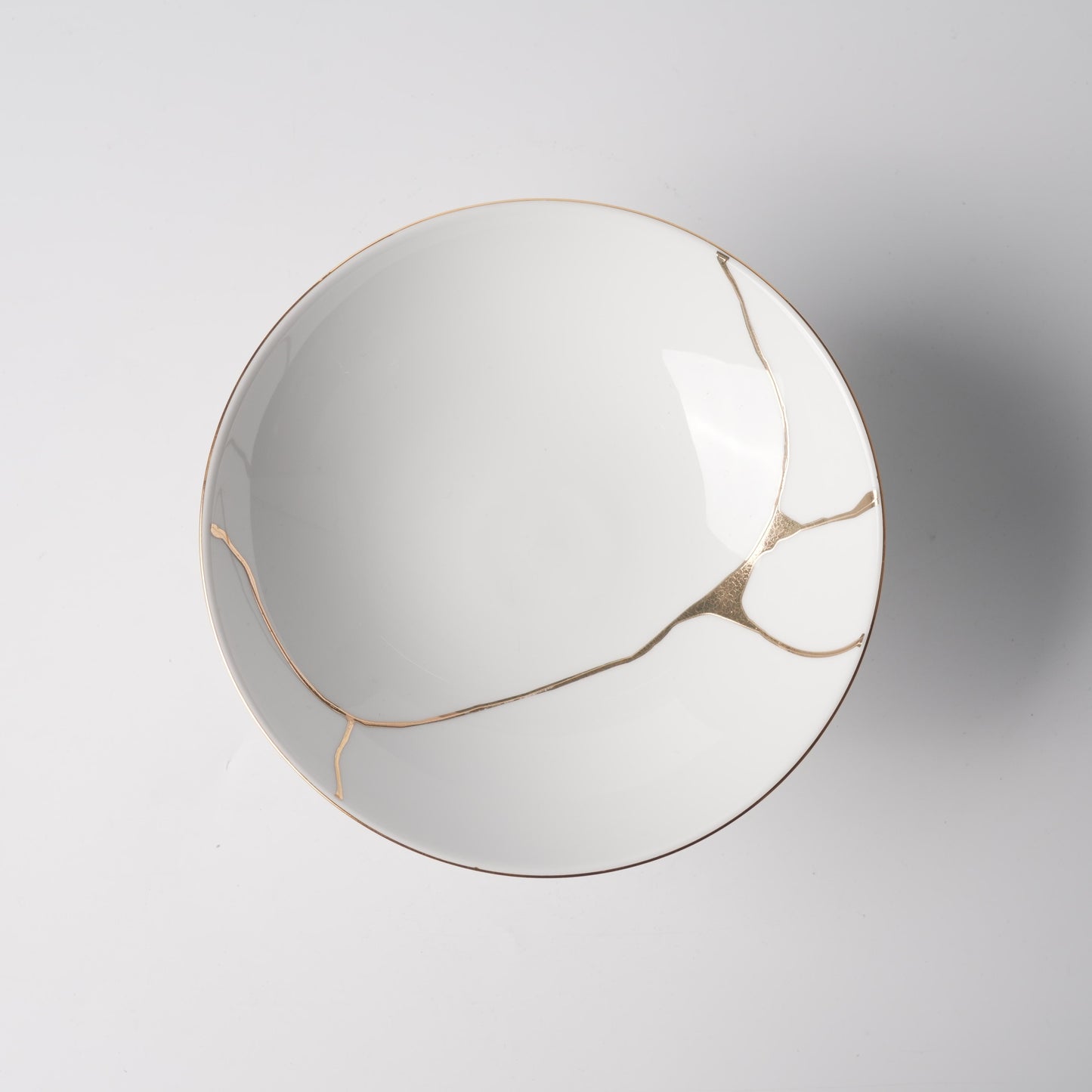 Gold Kintsugi — 8.3" Begonia Footed Soup Bowl in High-White Porcelain