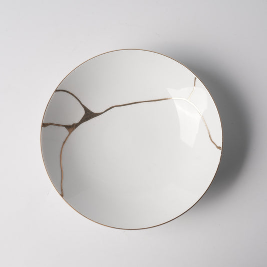 Gold Kintsugi — 9" Wide Shallow Bowl