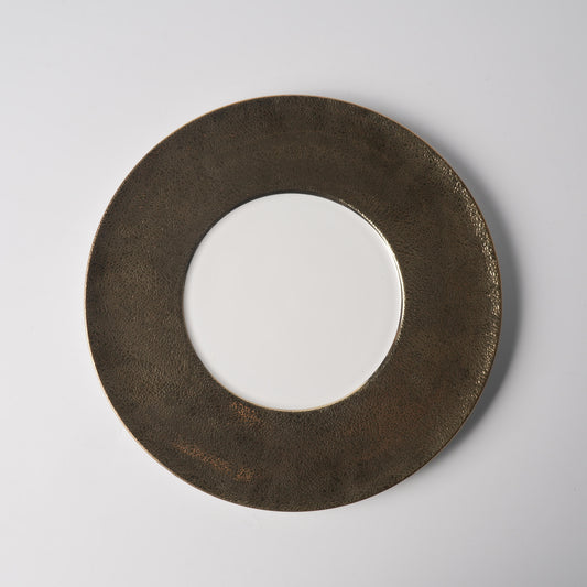 Gold Leather Texture Wide-Rim Display Plate