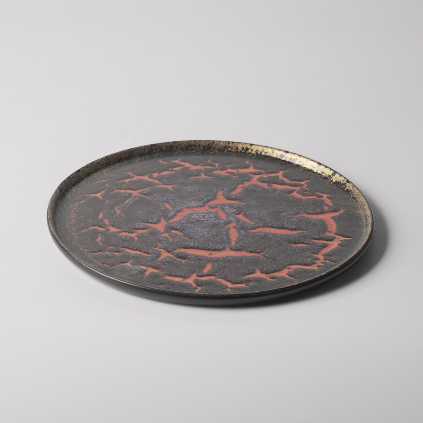 Crimson Crack Shadow Glaze Flat Round Plate