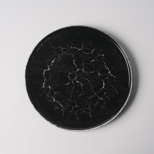Black Ice-Crack Glaze Raised-Rim Round Plate