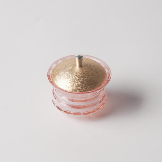 Pink Crystal Diamond-Cut Glass Cup With Engraved Gold Metal Lid