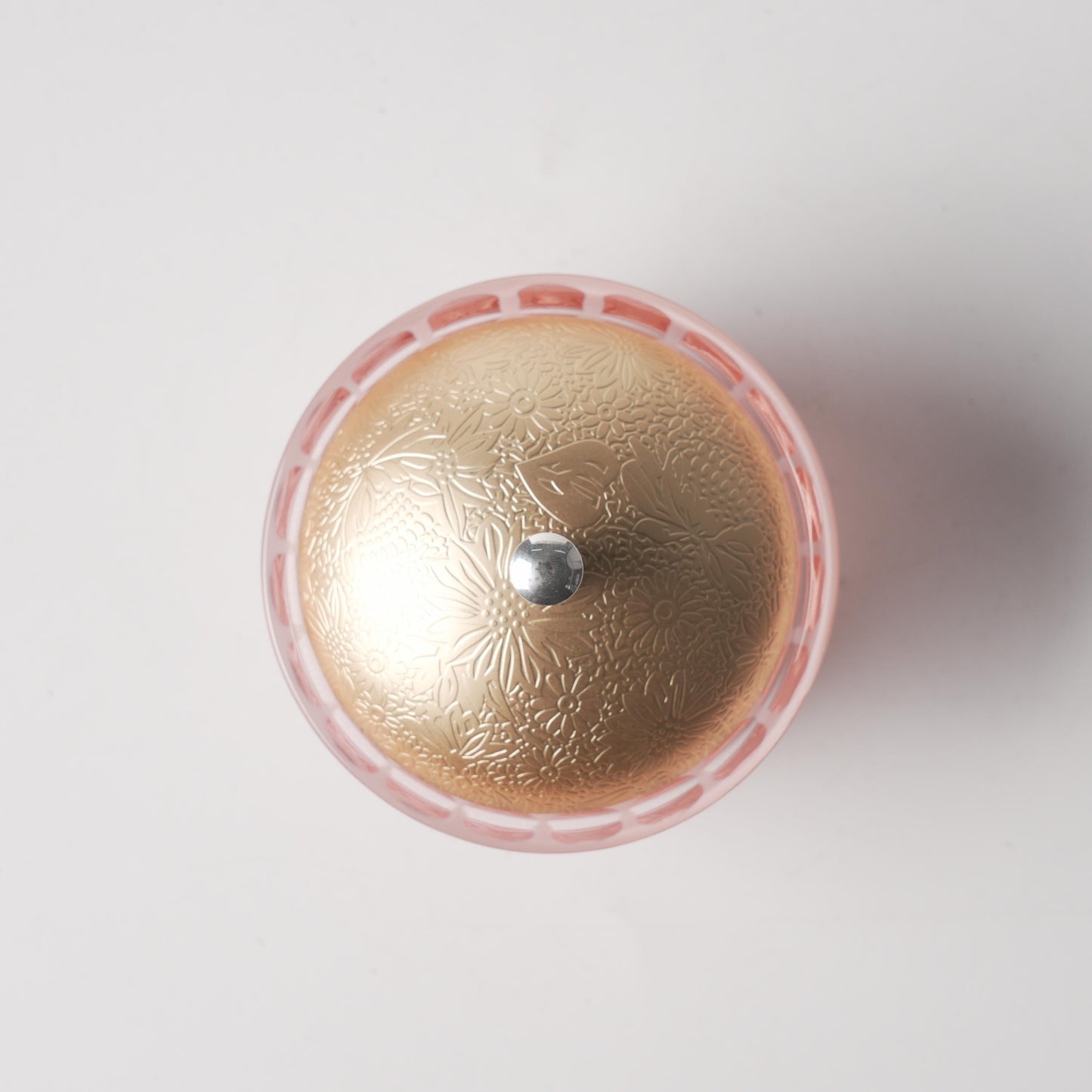 Pink Crystal Diamond-Cut Glass Cup With Engraved Gold Metal Lid